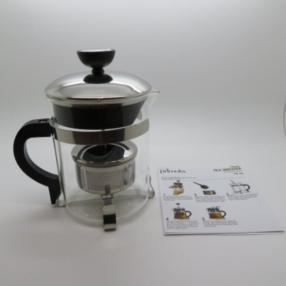Teapot Tea Infuser Primula 18 oz Glass Pitcher Stainless Steel Basket 1 Serving - Picture 1 of 14